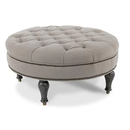 Traditional Button-Tufted Cockail Ottoman with Nailhead Trim